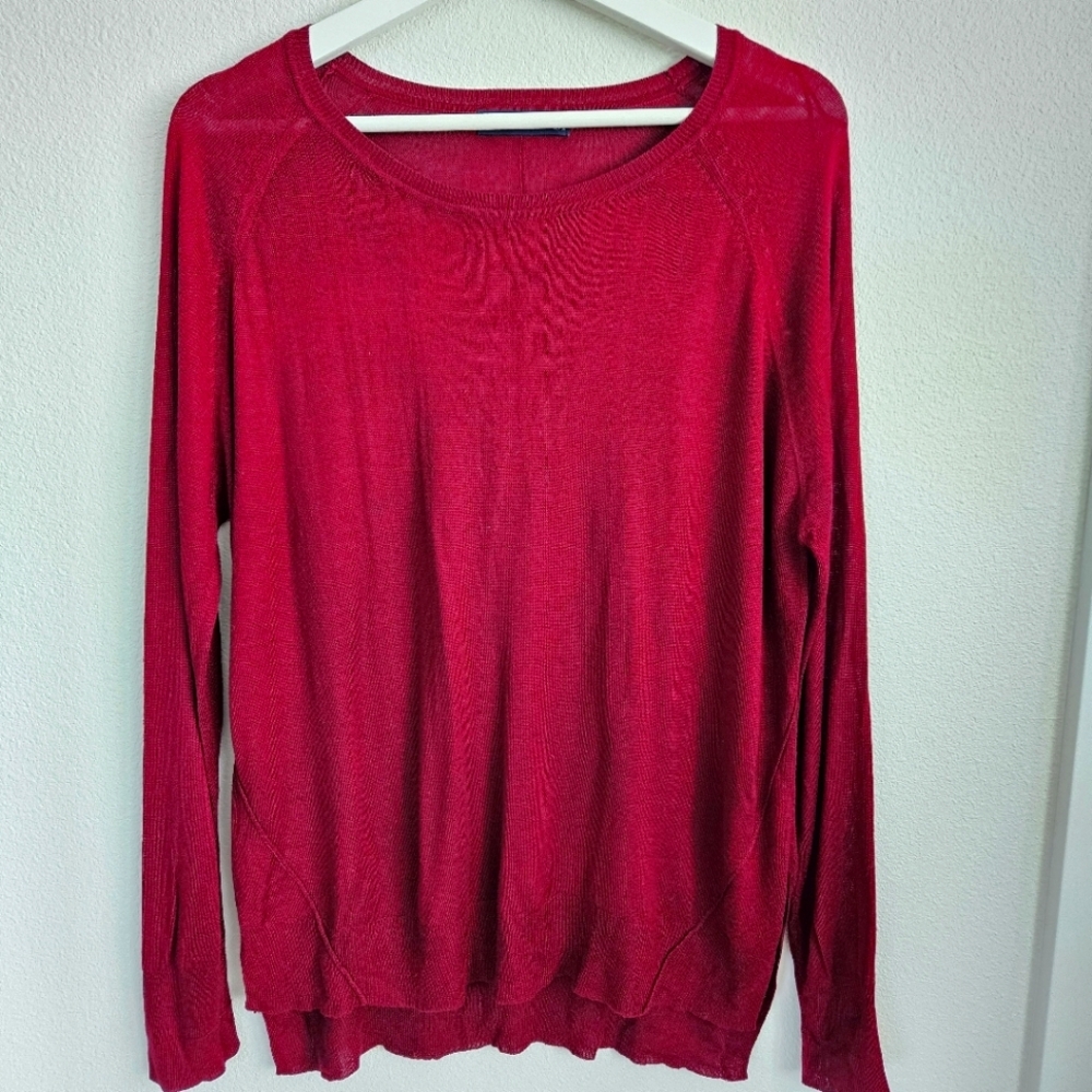 ZARA Knit Vibrant Dark Red‎ Long Sleeve Top. Size Large